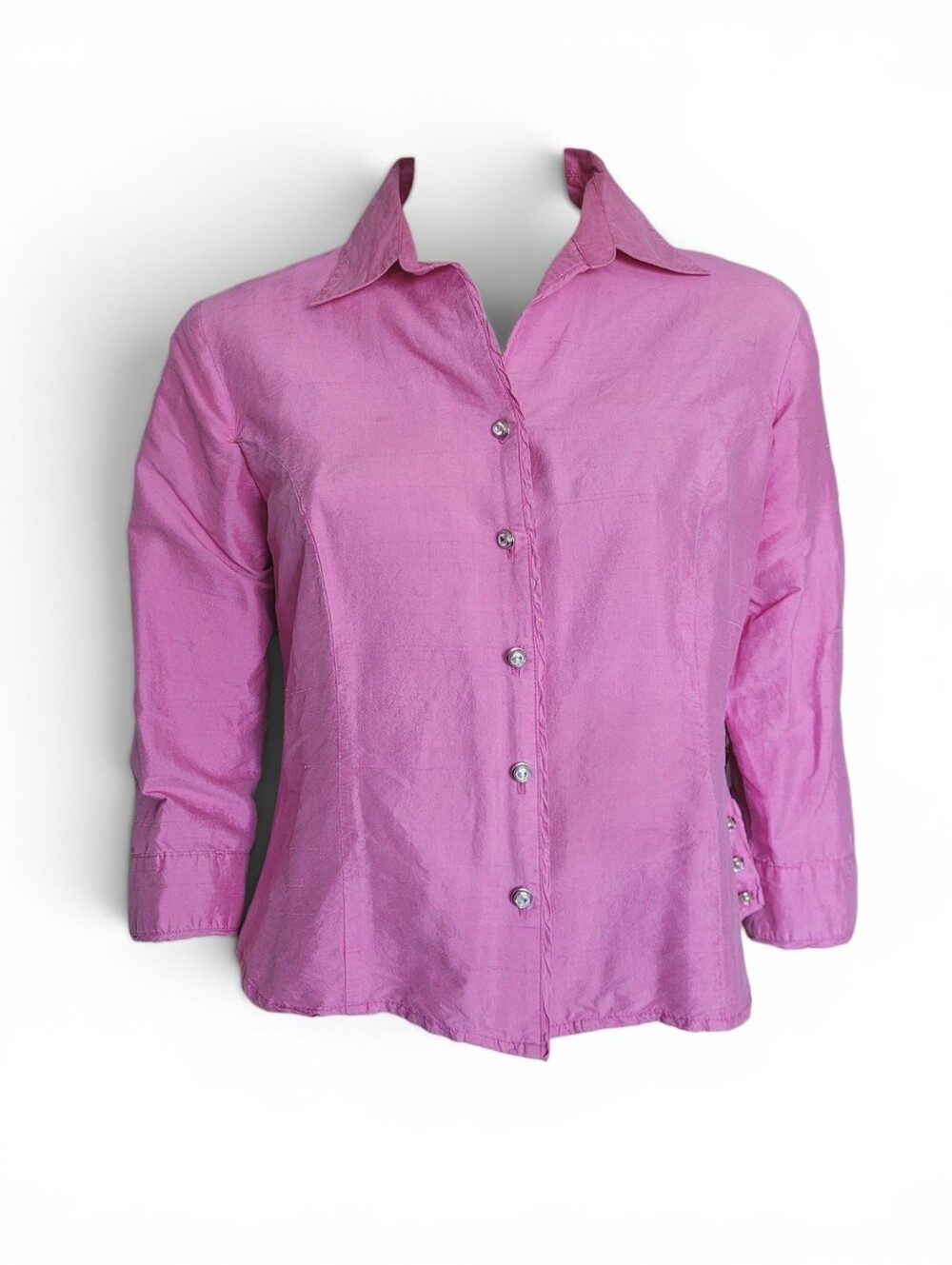 Vintage Y2K Silk Blouse with Rhinestone Buttons Mean Girls Pink small